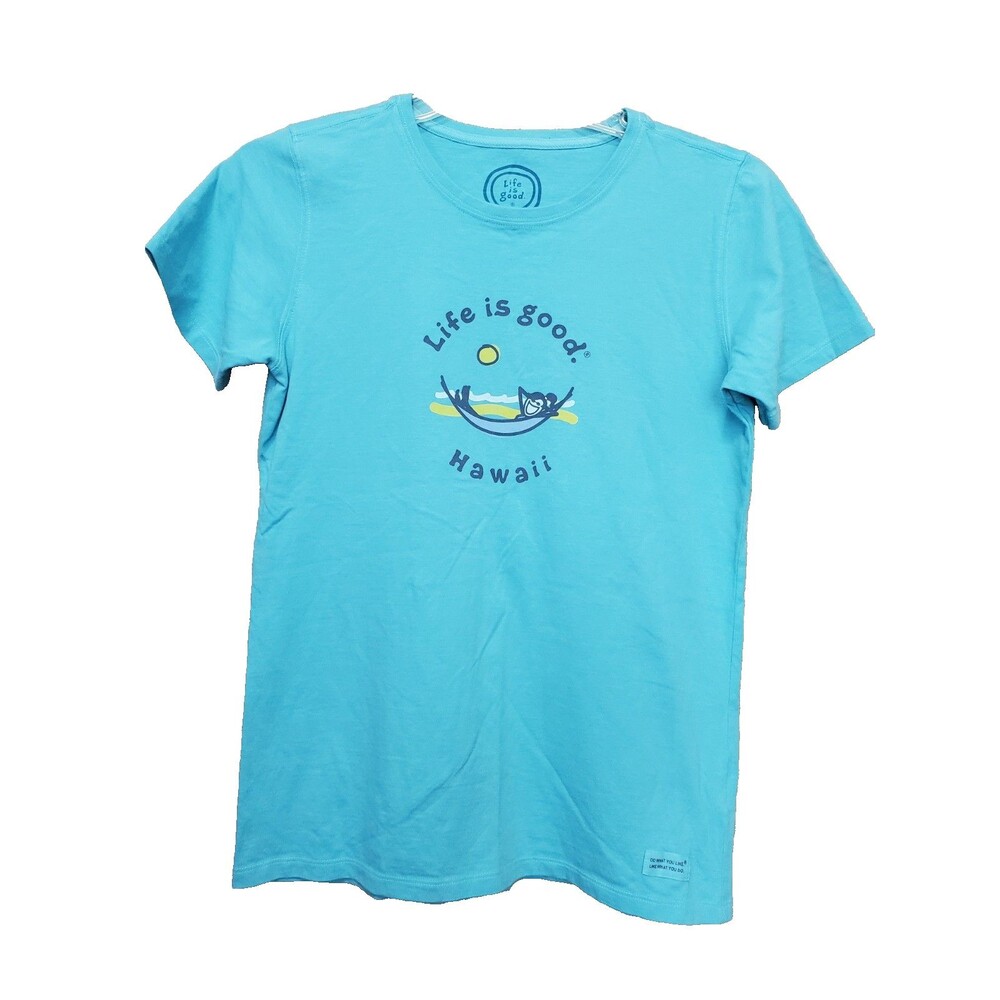 Life is Good Blue Women's Classic Fit Hawaii Short Sleeve Crusher Tee MEDIUM